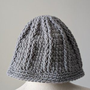 Handmade textured grey crochet knit skullcap beanie hat